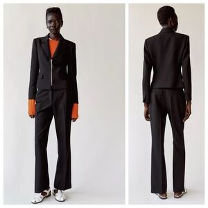 NWT ZARA HIGH-WAISTED BOOTCUT PANTS & ZIPPER BLAZER SUIT PANTSUIT XS